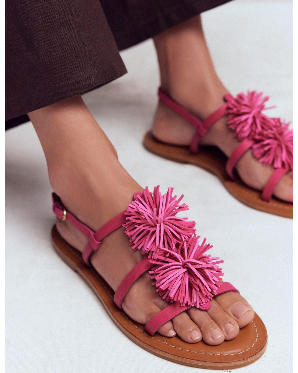 Boden Pink Pom Pom Flat Sandals