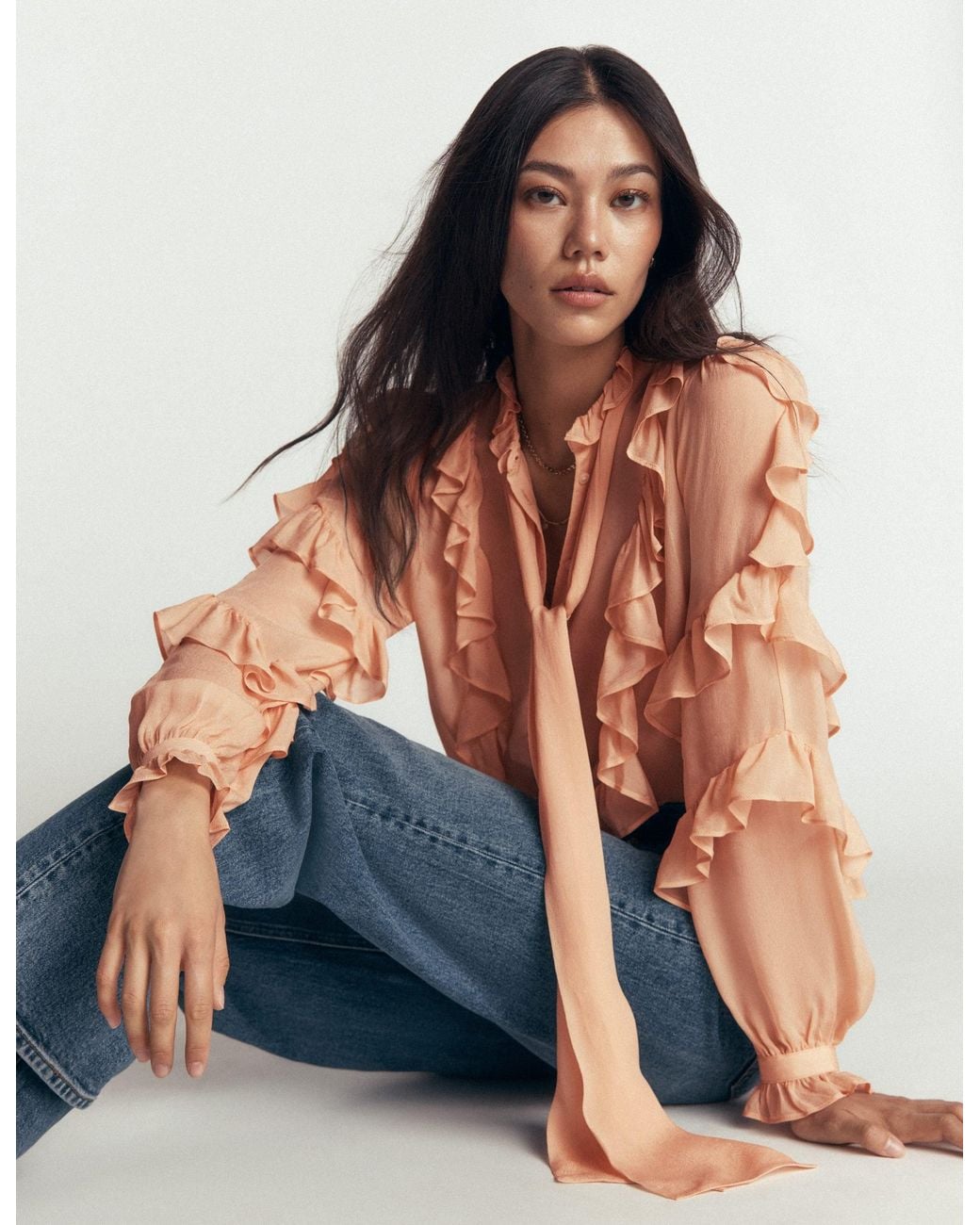 Boden Green Ruffled Georgette Top