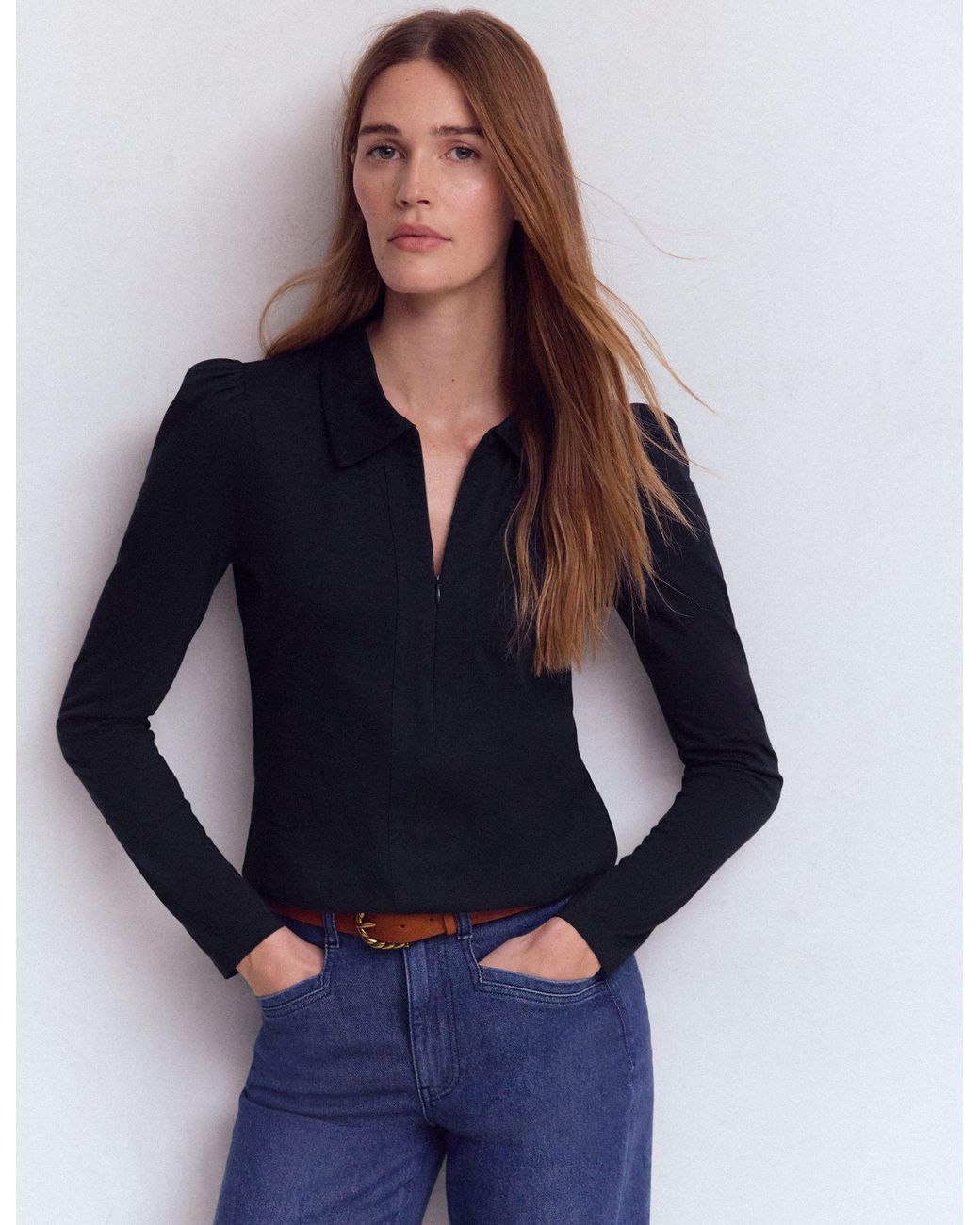 Boden Blue Zip Collar Supersoft Top