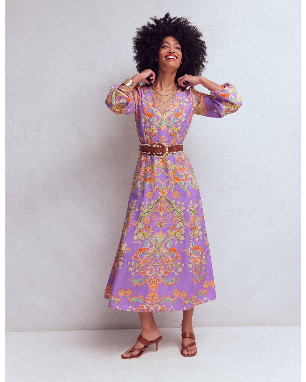 Boden Purple Florence Linen Blend Dress