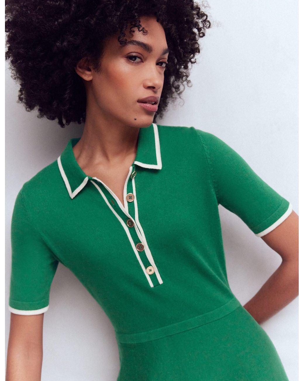 Boden Green Collared Knitted Midi Dress