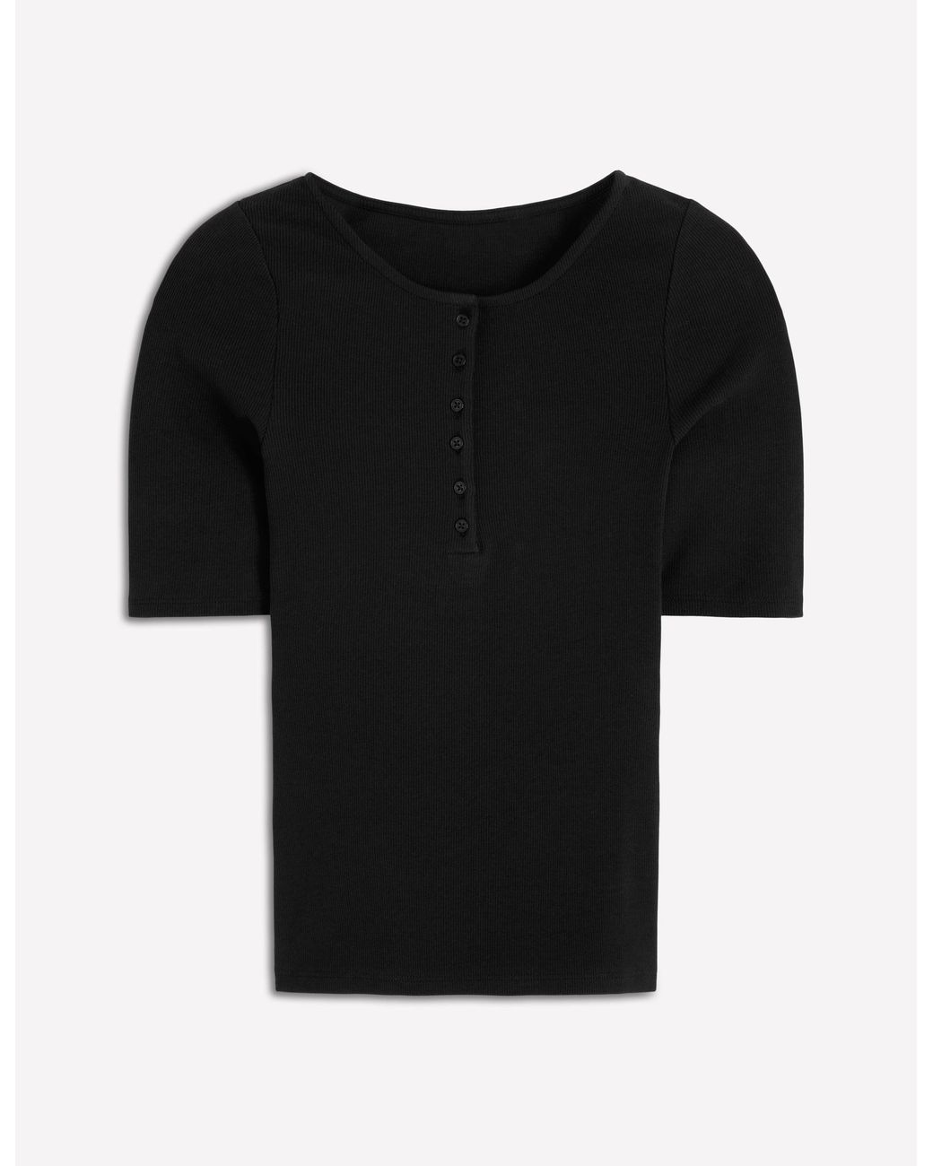 Boden Black Short Sleeve Rib Henley Top