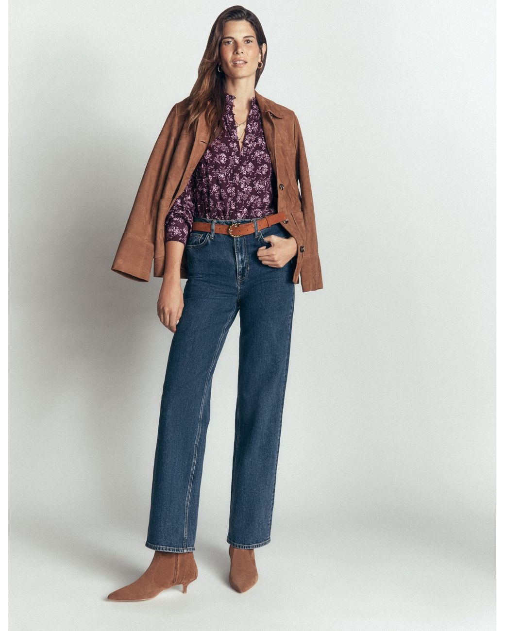 Boden Green Isla Funnel Neck Button Blouse
