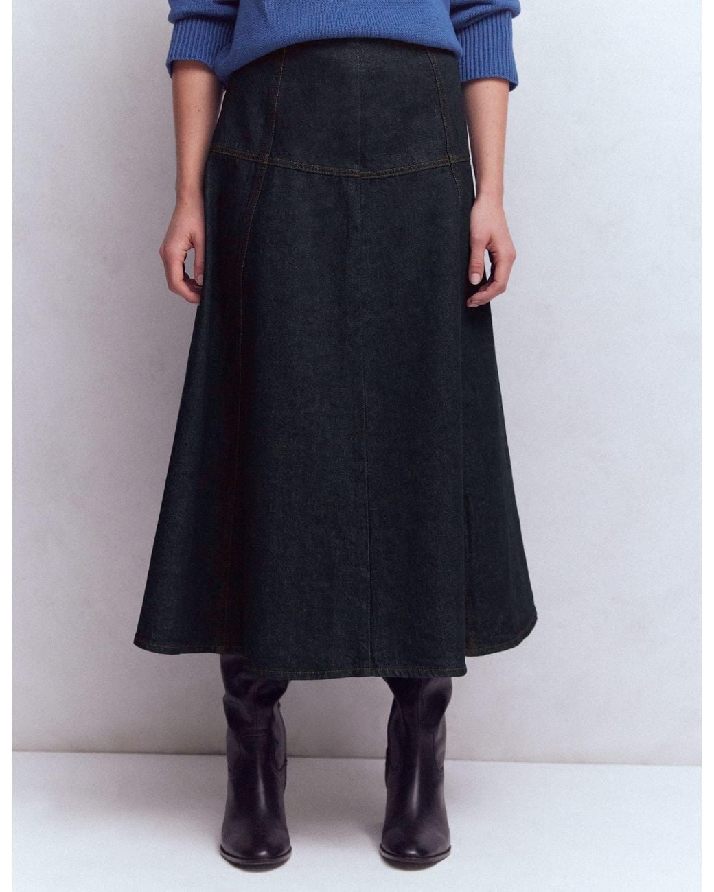 Boden Blue Panelled Detail Denim Skirt