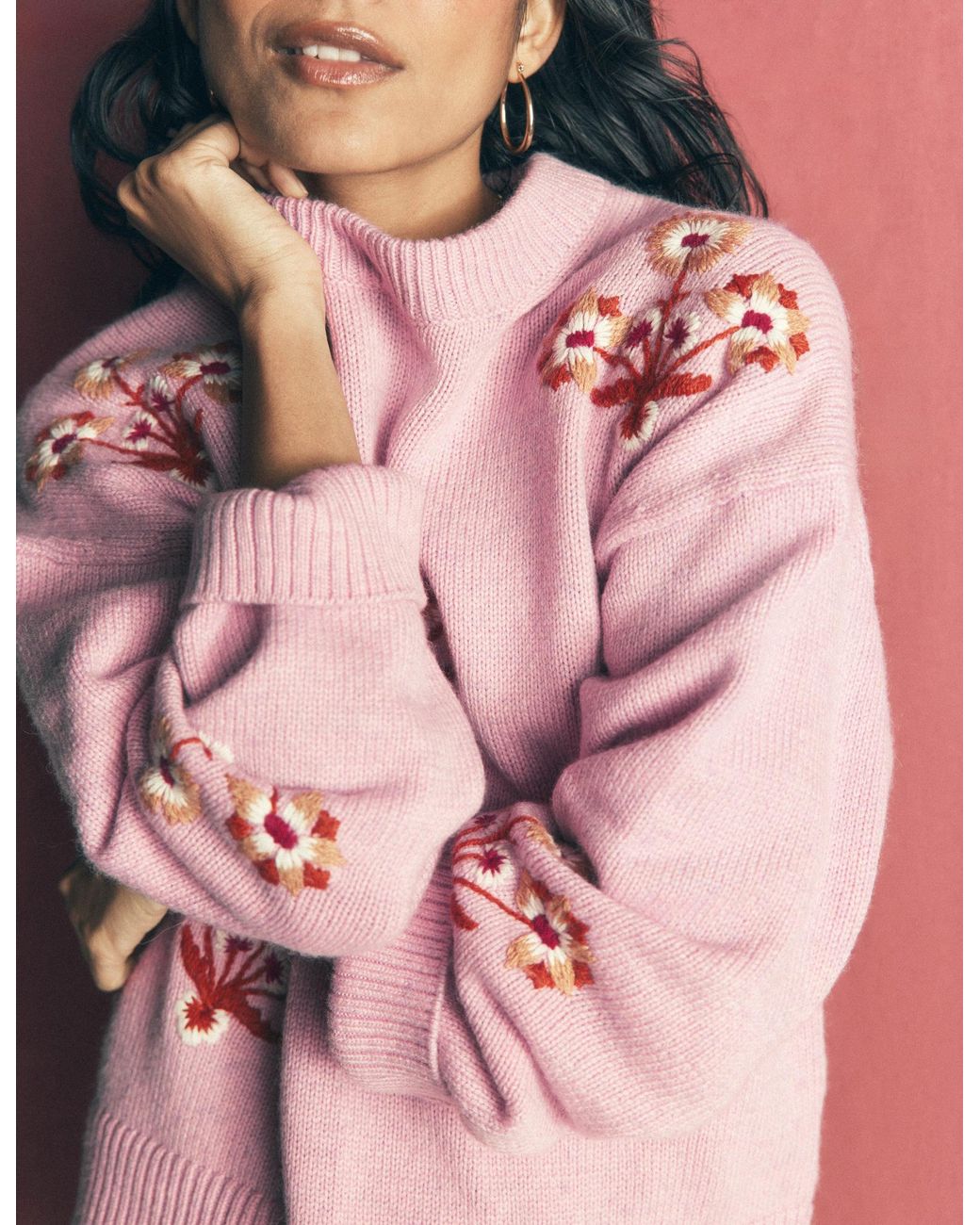 Boden Pink Ella Embroidered Knit Jumper