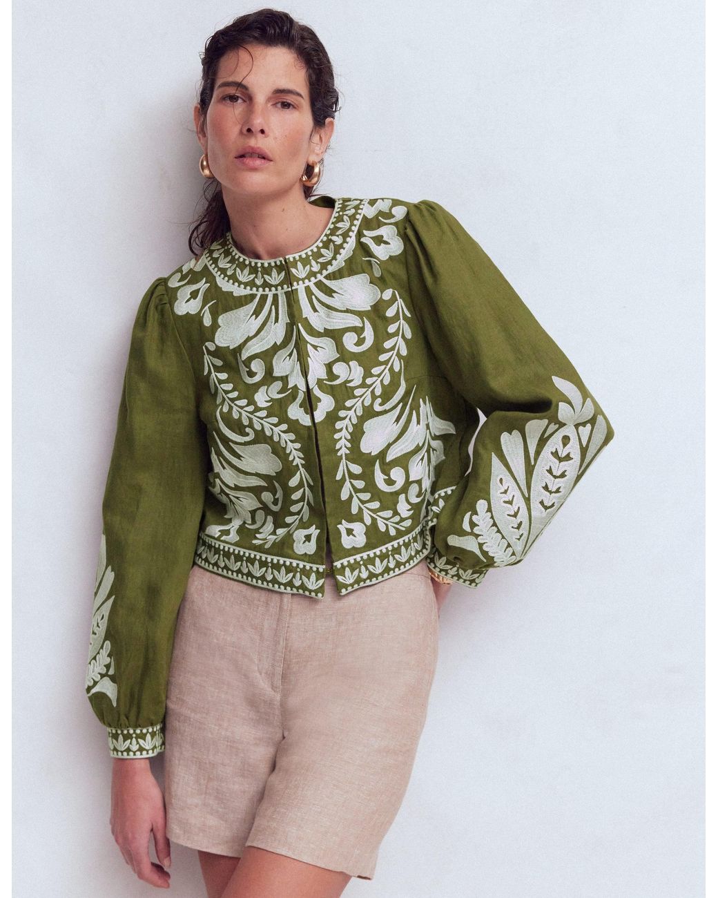 Boden Black Embroidered Linen Jacket