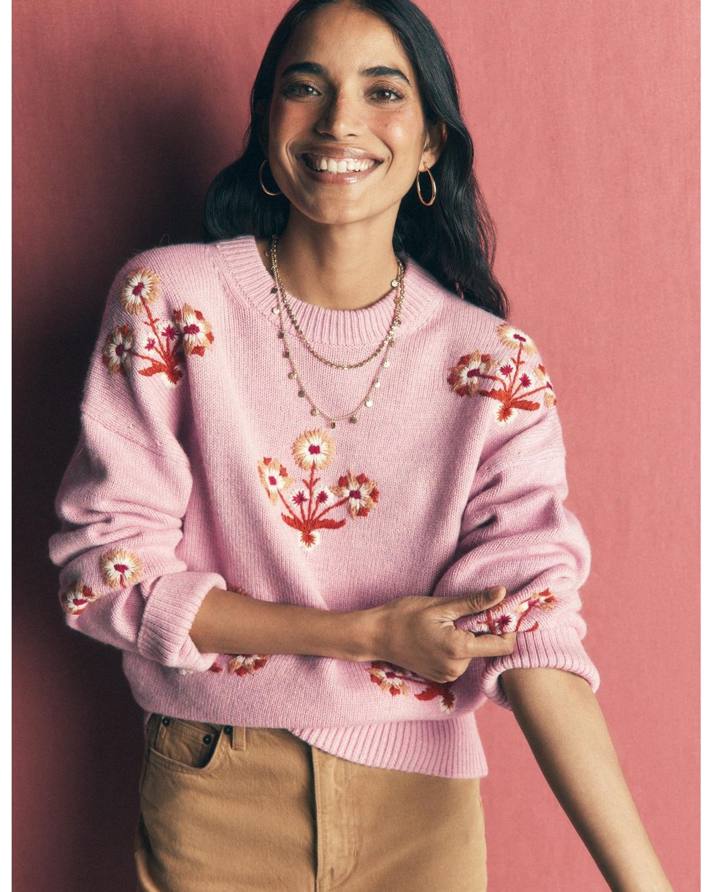 Boden Pink Ella Embroidered Knit Jumper