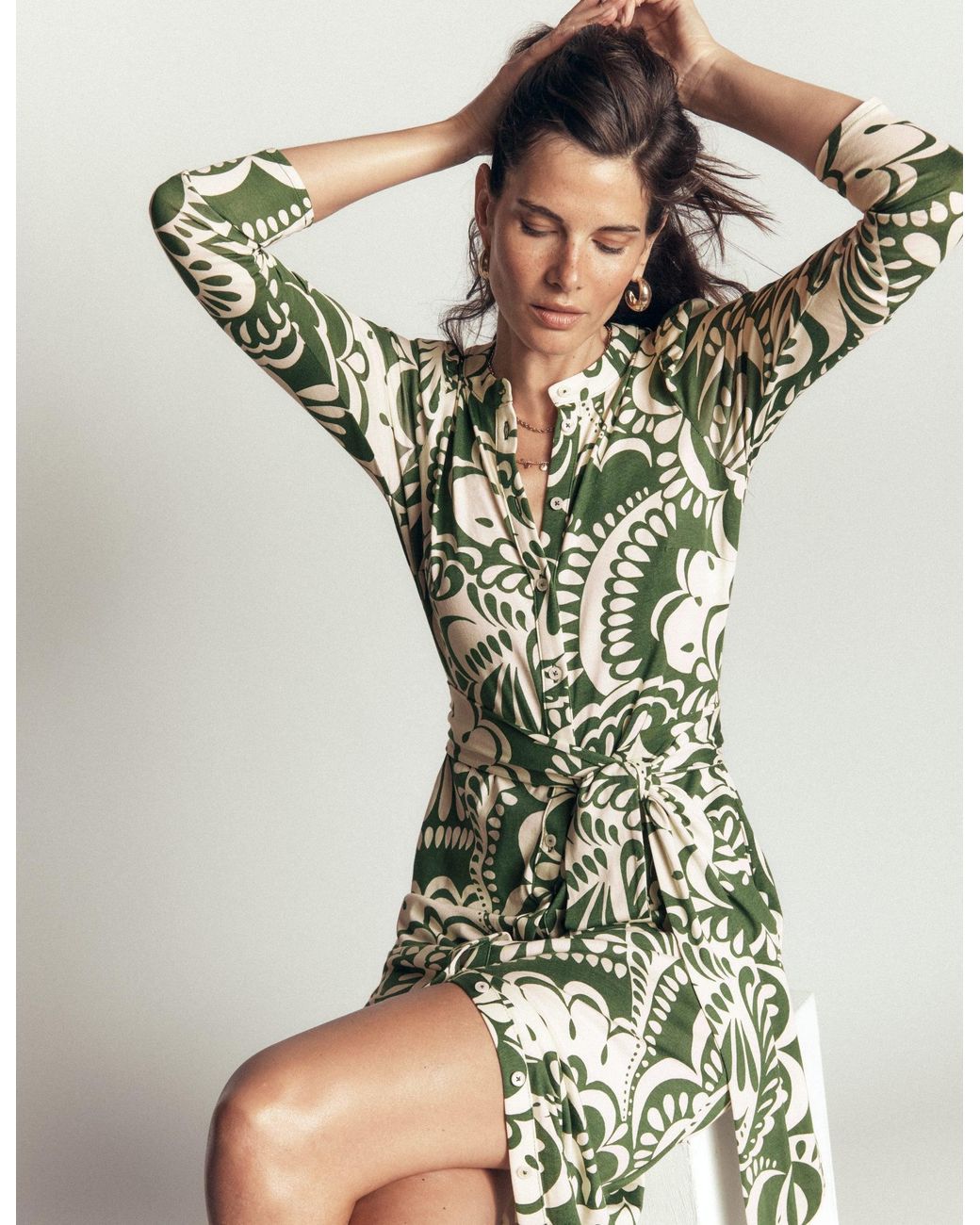 Boden Green Honor Column Jersey Midi Dress