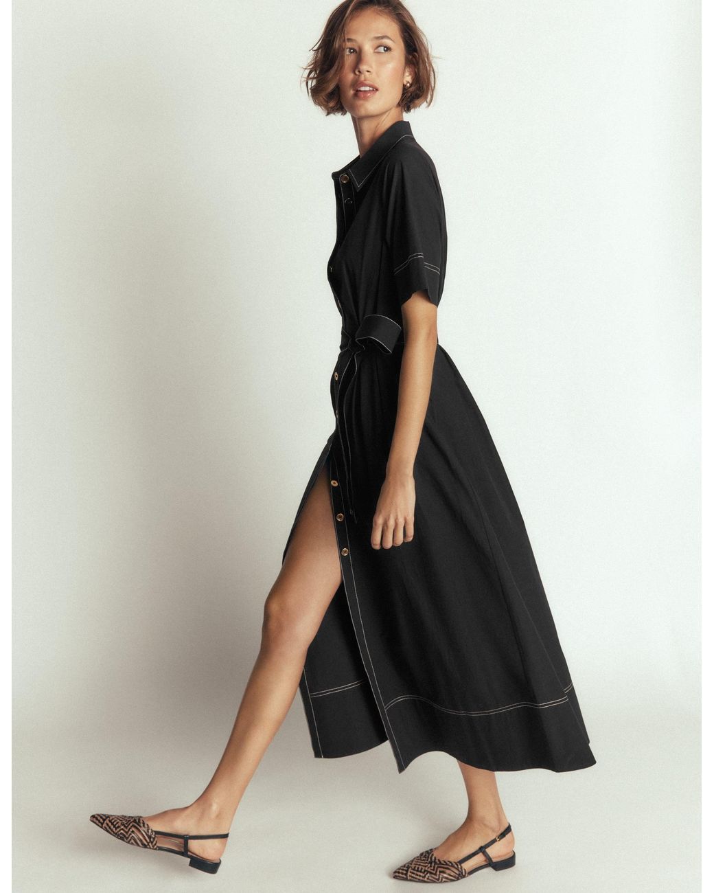 Boden Black Sarah Cotton Midi Shirt Dress