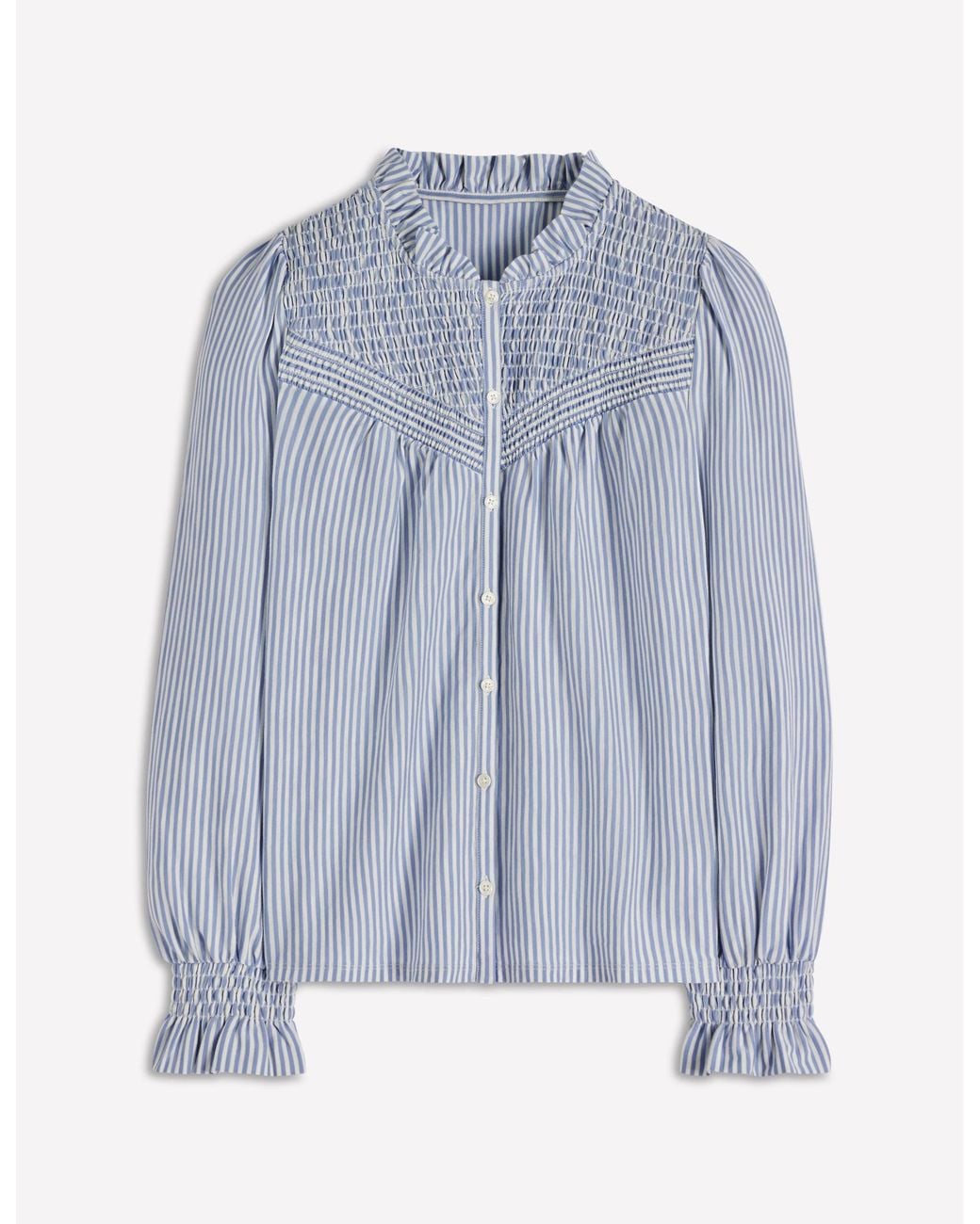 Boden Blue Smocked Yoke Jersey Shirt