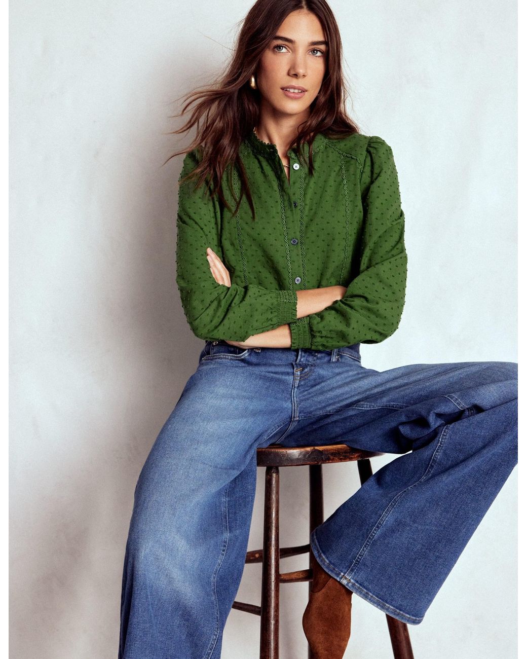 Boden Green Rhea Cotton Dobby Top