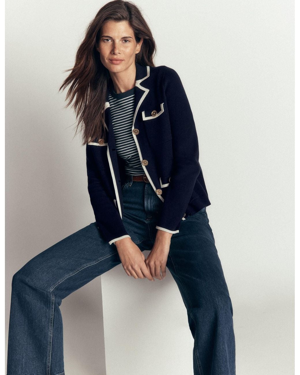 Boden Blue Phoebe Collared Knitted Jacket