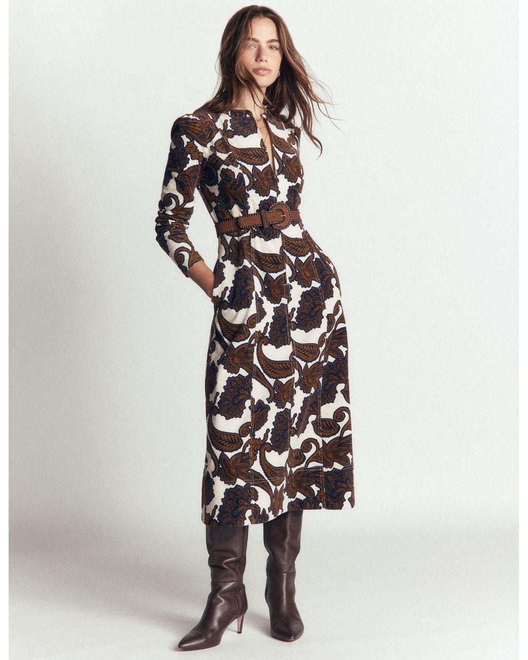 Boden White Una Cord Midi Dress