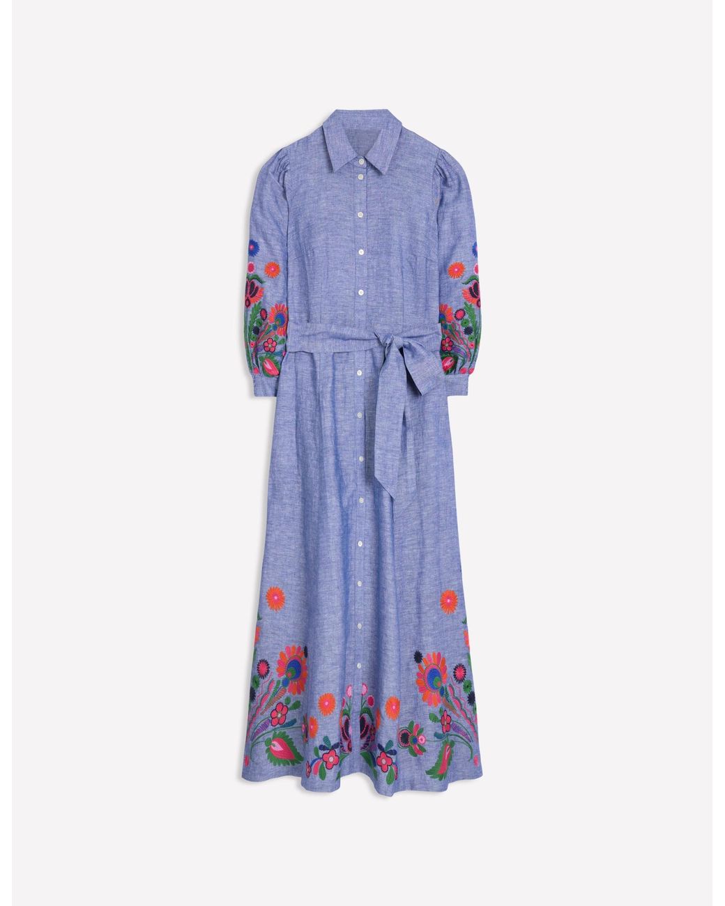 Boden Clara Linen Blend Shirt Dress- Chambray, Embroidered in Blue | Lyst UK