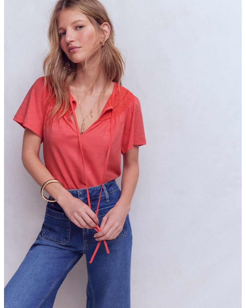 Boden Red Edi Trim Detail T-Shirt