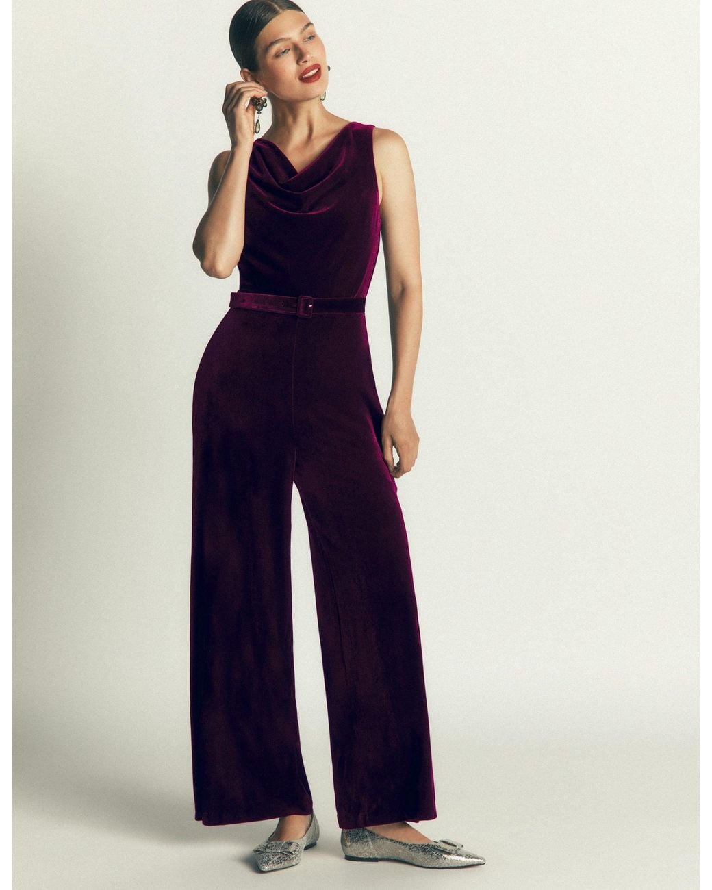 Boden Blue Cowl Neck Velvet Jumpsuit