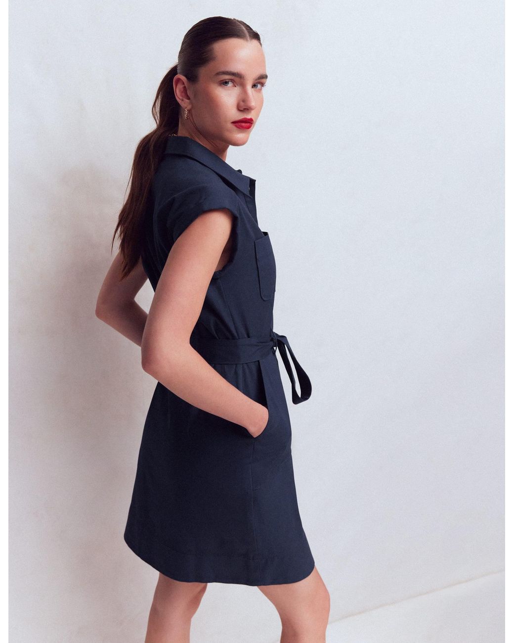 Boden Blue Short Belted Shirt Dress