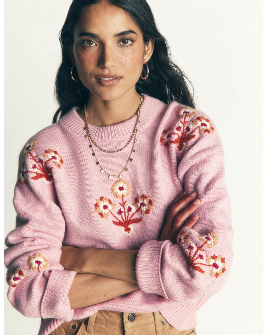 Boden Pink Ella Embroidered Knit Jumper