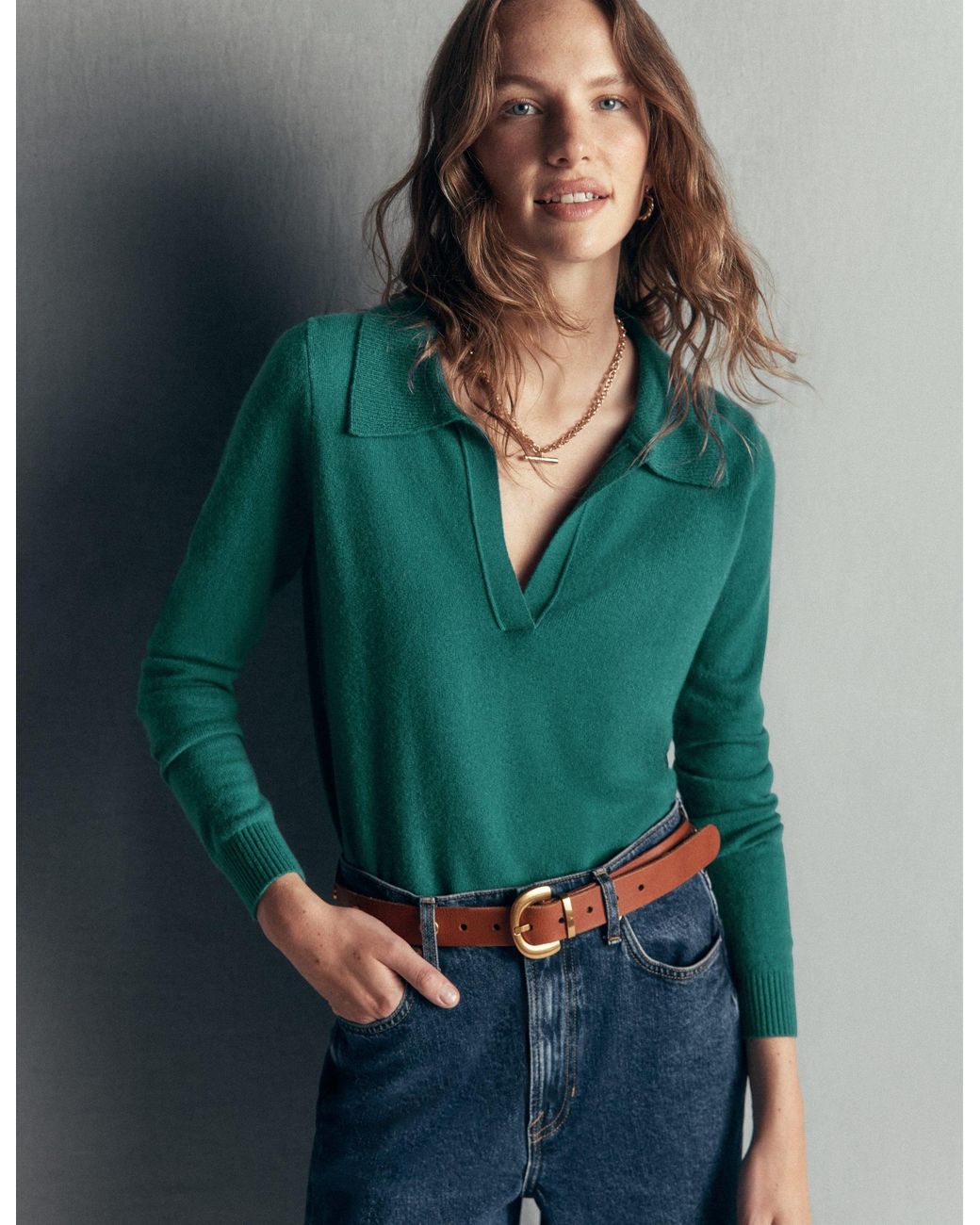 Boden Green Elsie Cashmere Henley Sweater