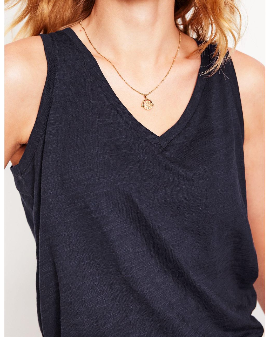 Boden Blue Regular V Neck Slub Tank