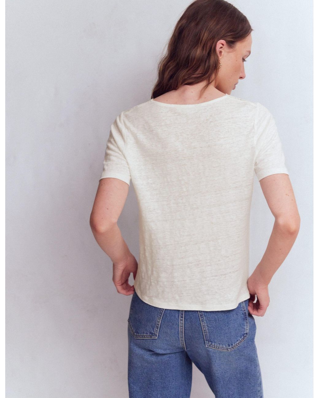 Boden Blue Tara Lace Trim Linen T-Shirt