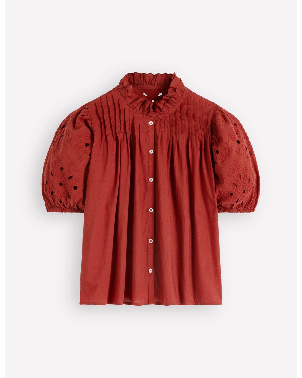 Boden Red Cutwork Puff Sleeve Top