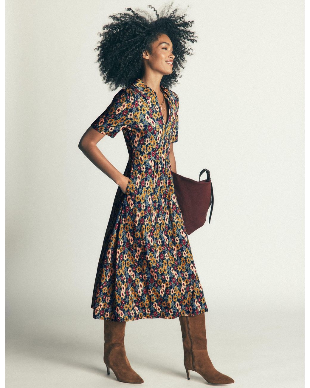 Boden Brown Heidi Jersey Midi Tea Dress