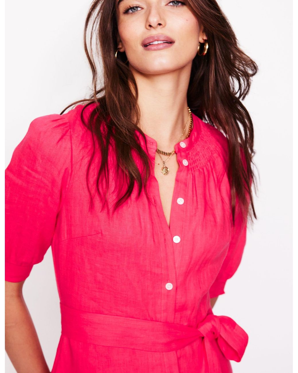 Boden Ada Linen Midi Dress in Pink | Lyst UK
