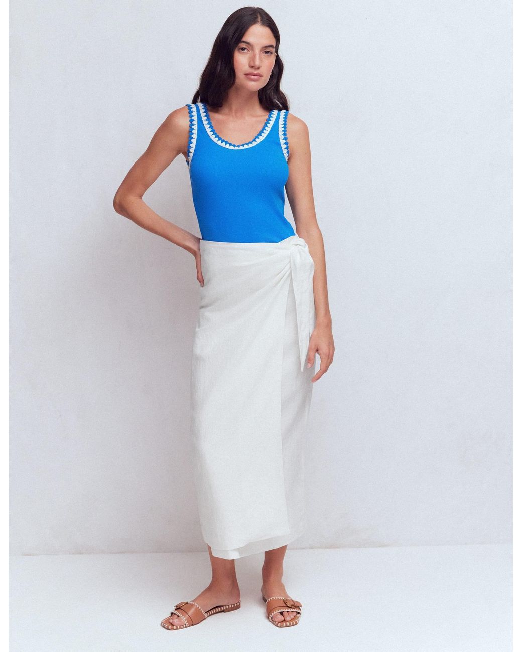 Boden Blue Dimitra Linen Column Skirt