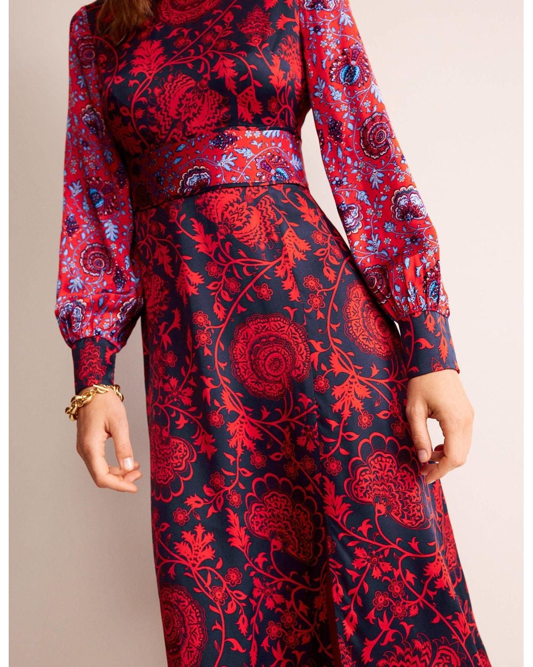 Boden Red Pipe Detail Midi Dress