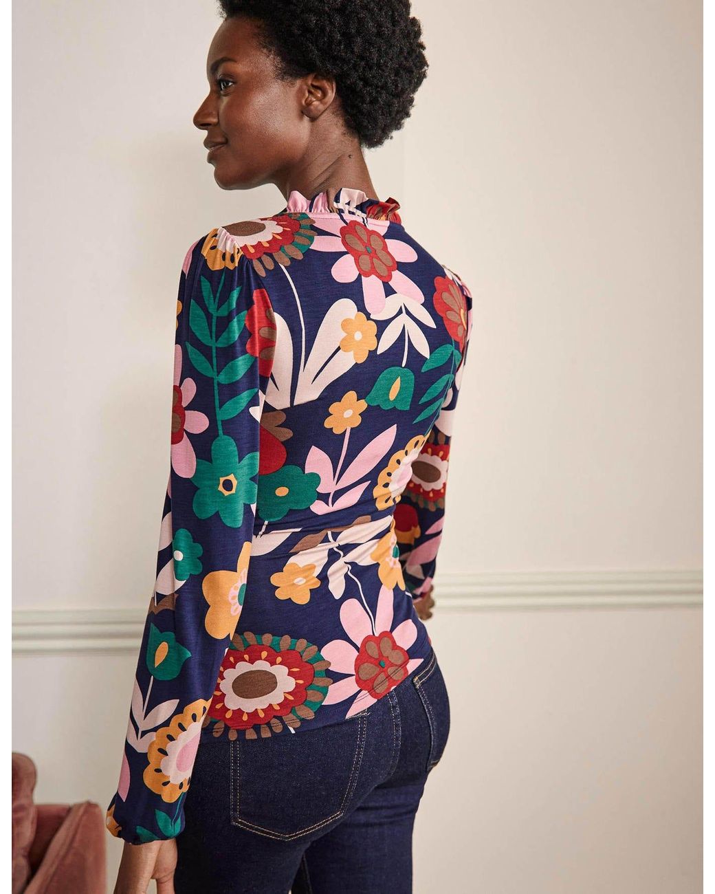 Boden Frill Neck Blouson Wrap Top 