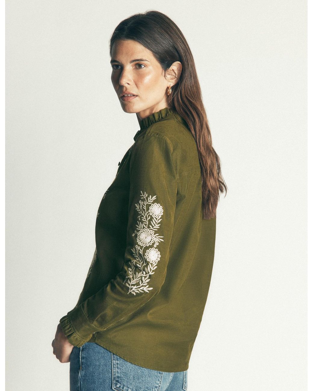 Boden Green Sienna Frill Cord Shirt
