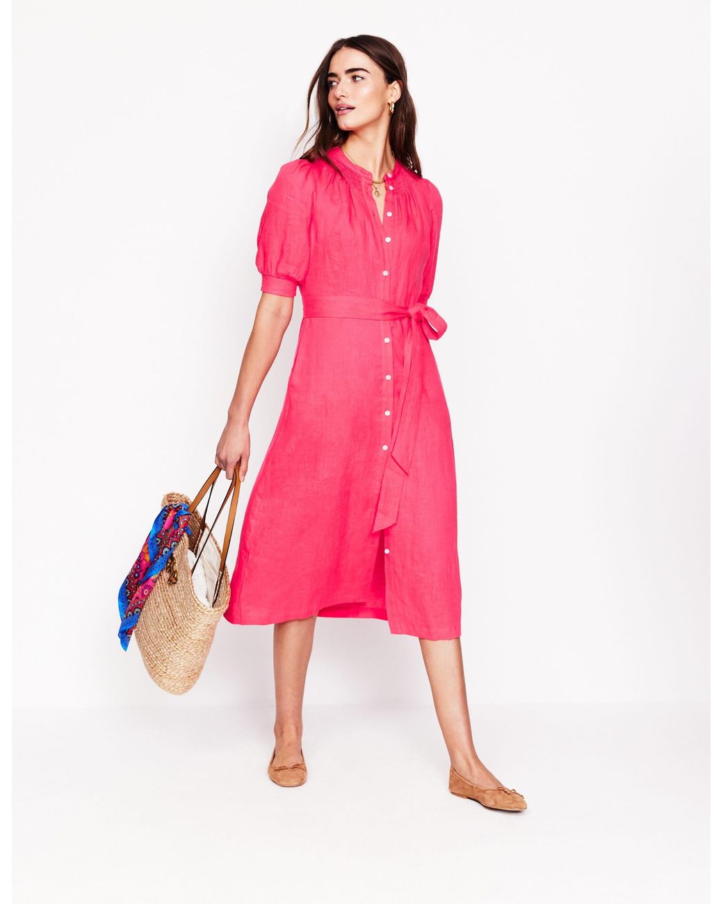 Boden Ada Linen Midi Dress in Pink | Lyst UK Boden Ada Linen Midi Dress in Pink | Lyst UK