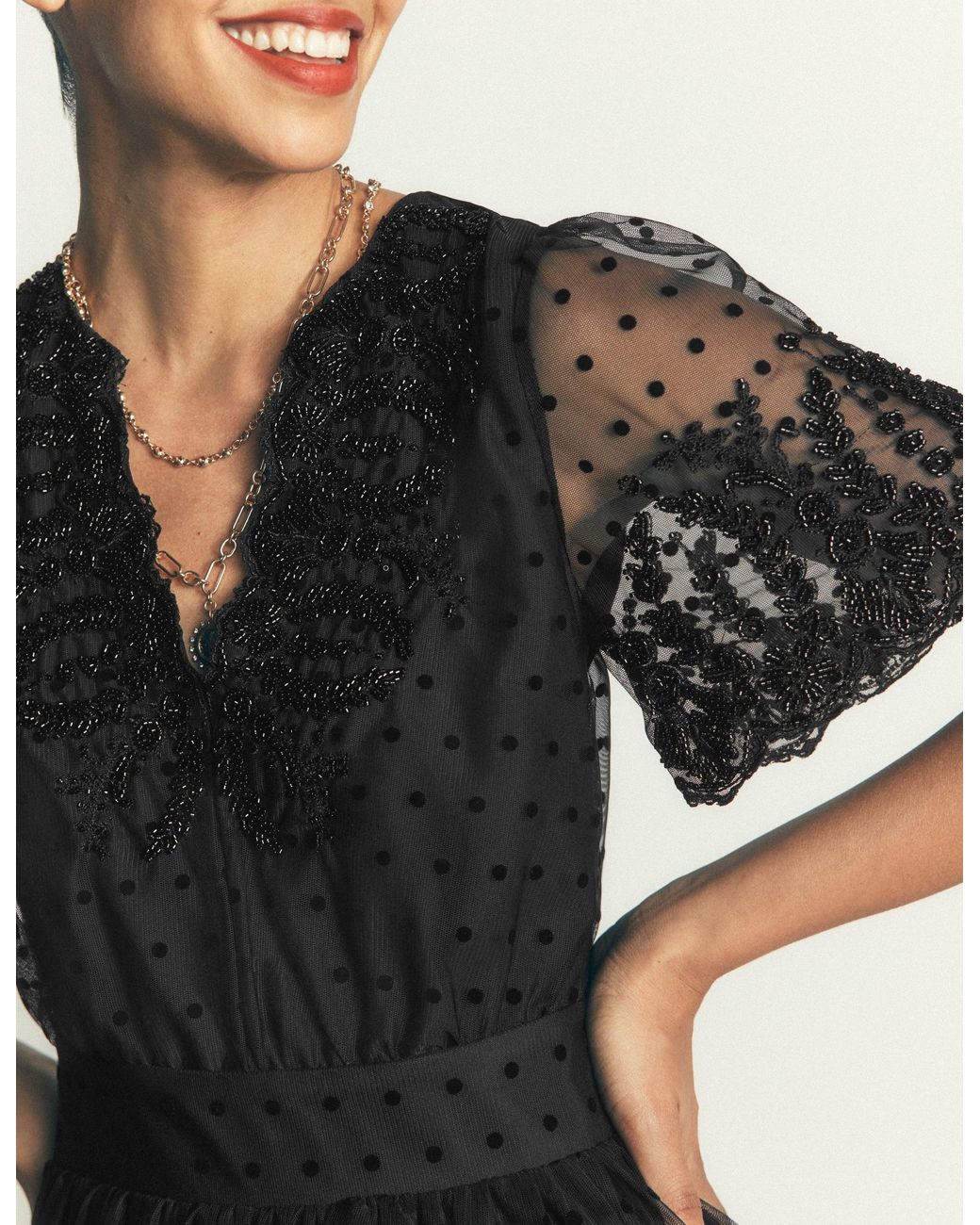 Boden Black Embroidered Tulle Maxi Dress