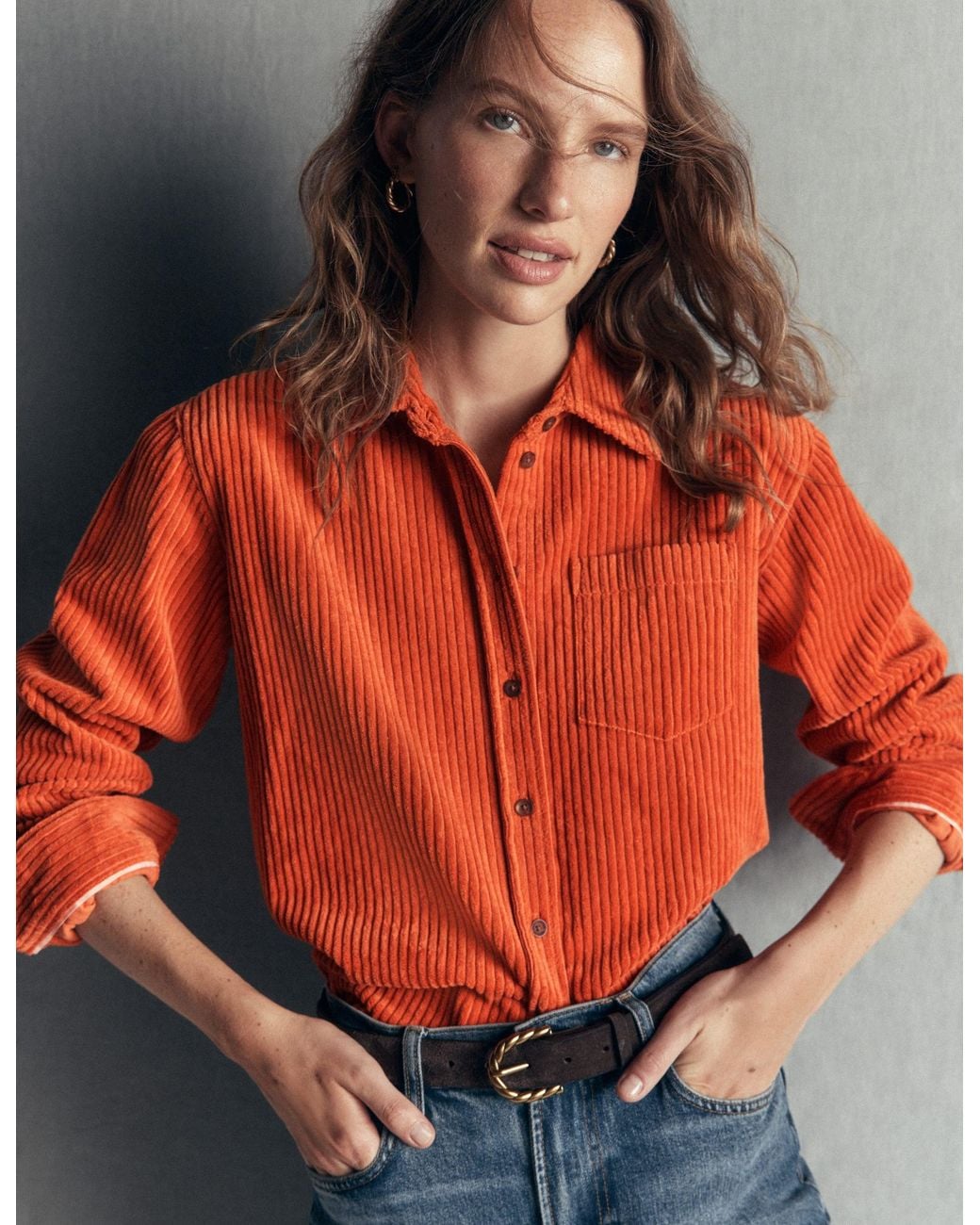 Boden Orange Sienna Relaxed Cord Shirt