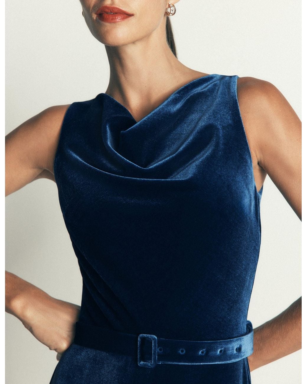 Boden Blue Cowl Neck Velvet Jumpsuit