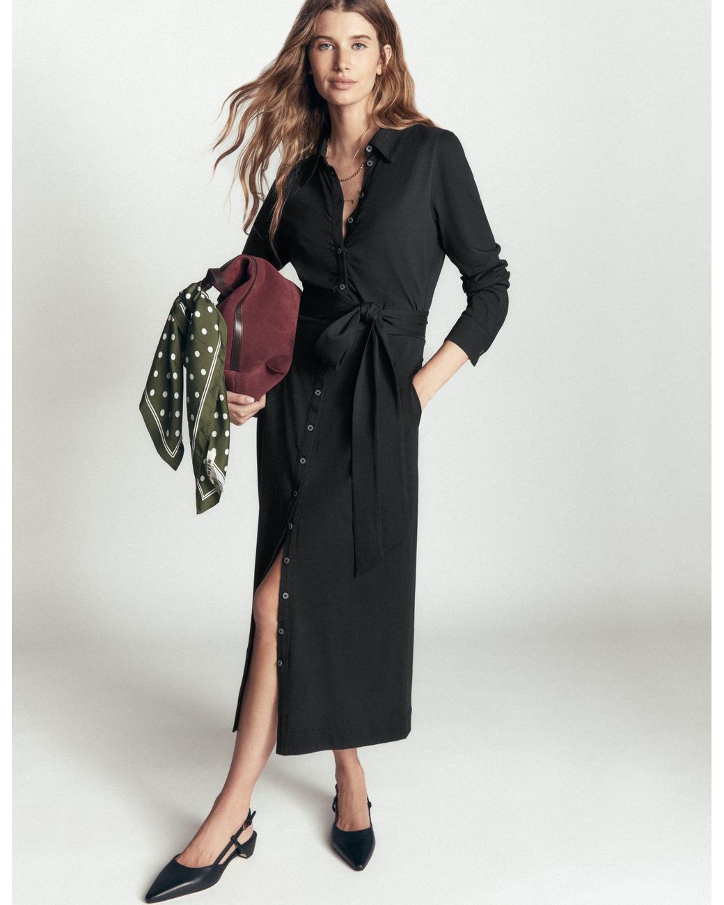 Boden Green Ruched Jersey Shirt Dress