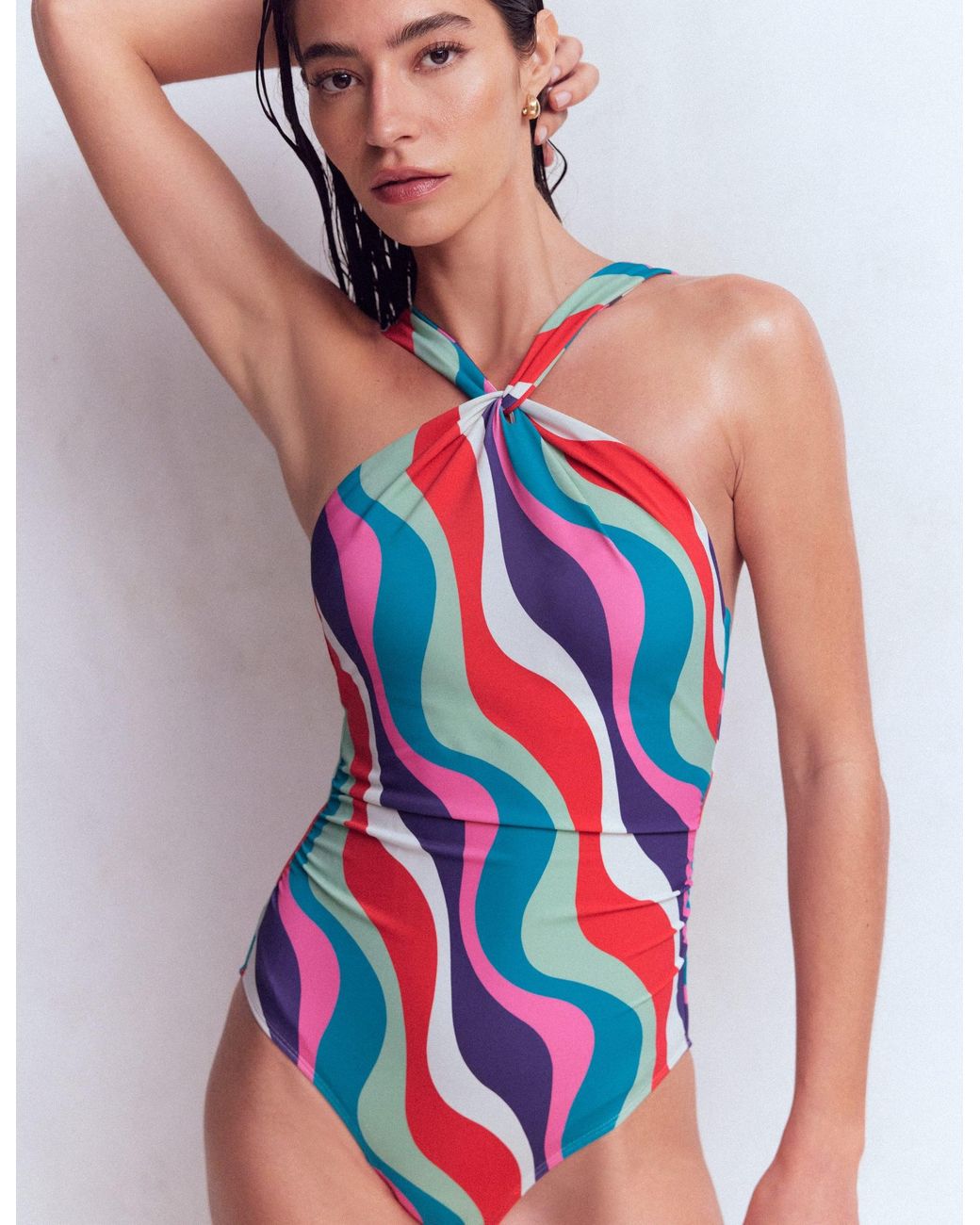 Boden Multicolor Pleated Strap Cross Swimsuit