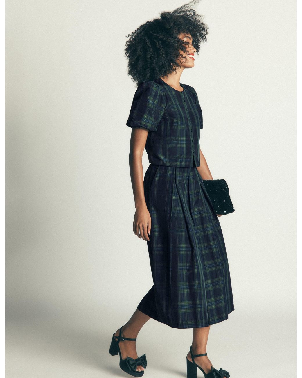 Boden Black Puff Sleeve Taffeta Top