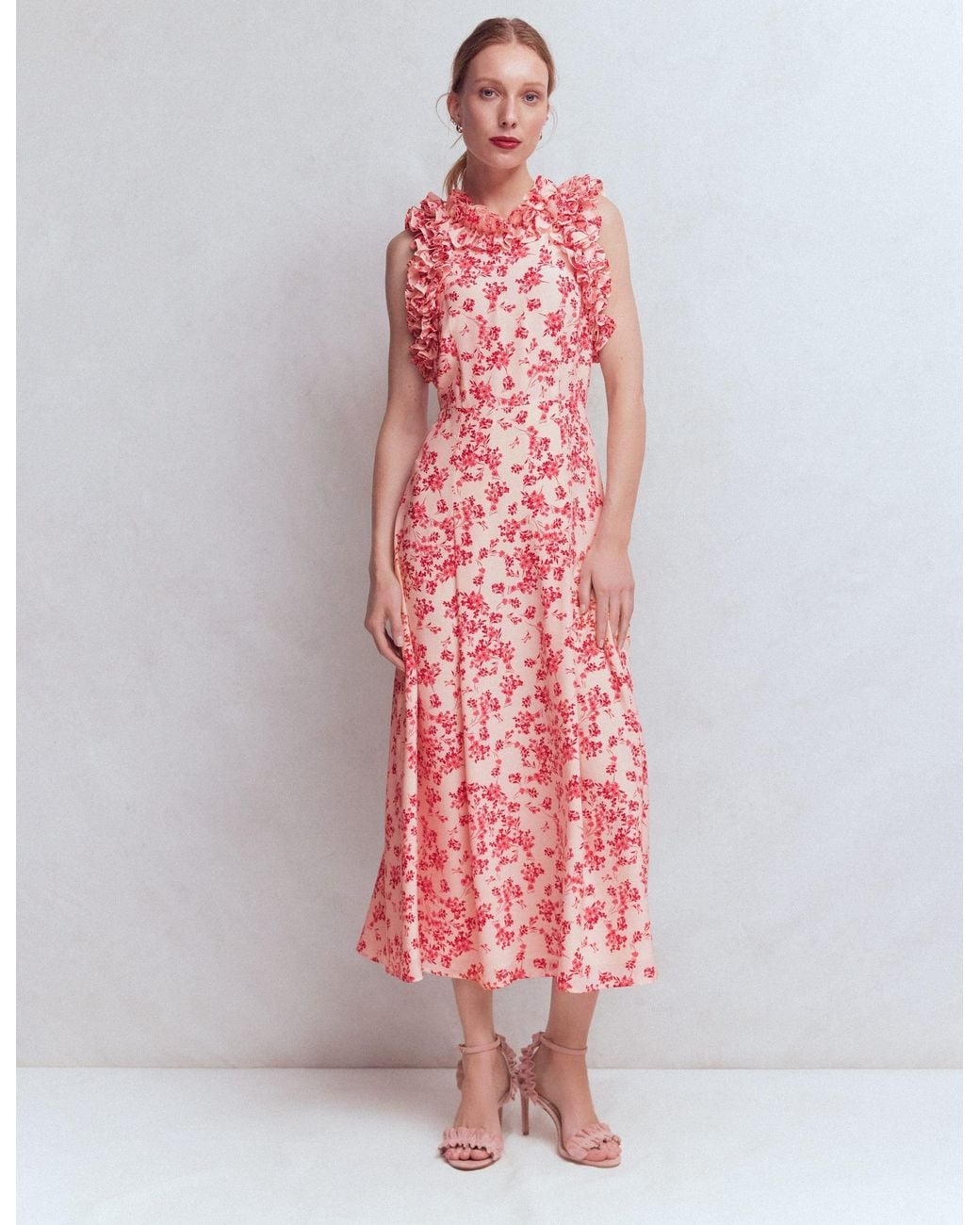 Boden Natural Ruffle Silk Midi Dress