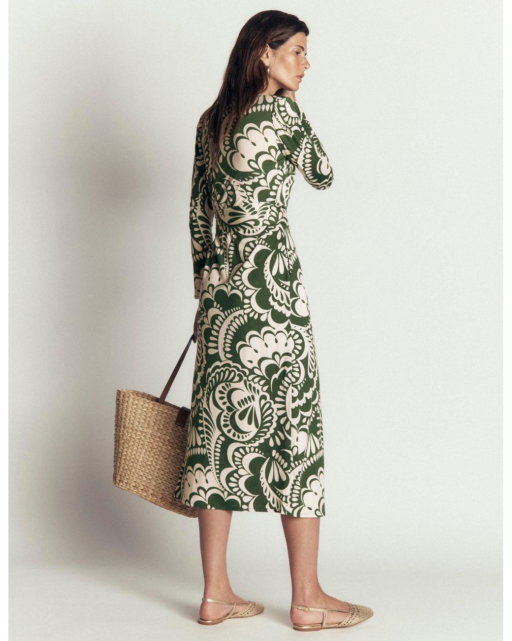 Boden Green Honor Column Jersey Midi Dress