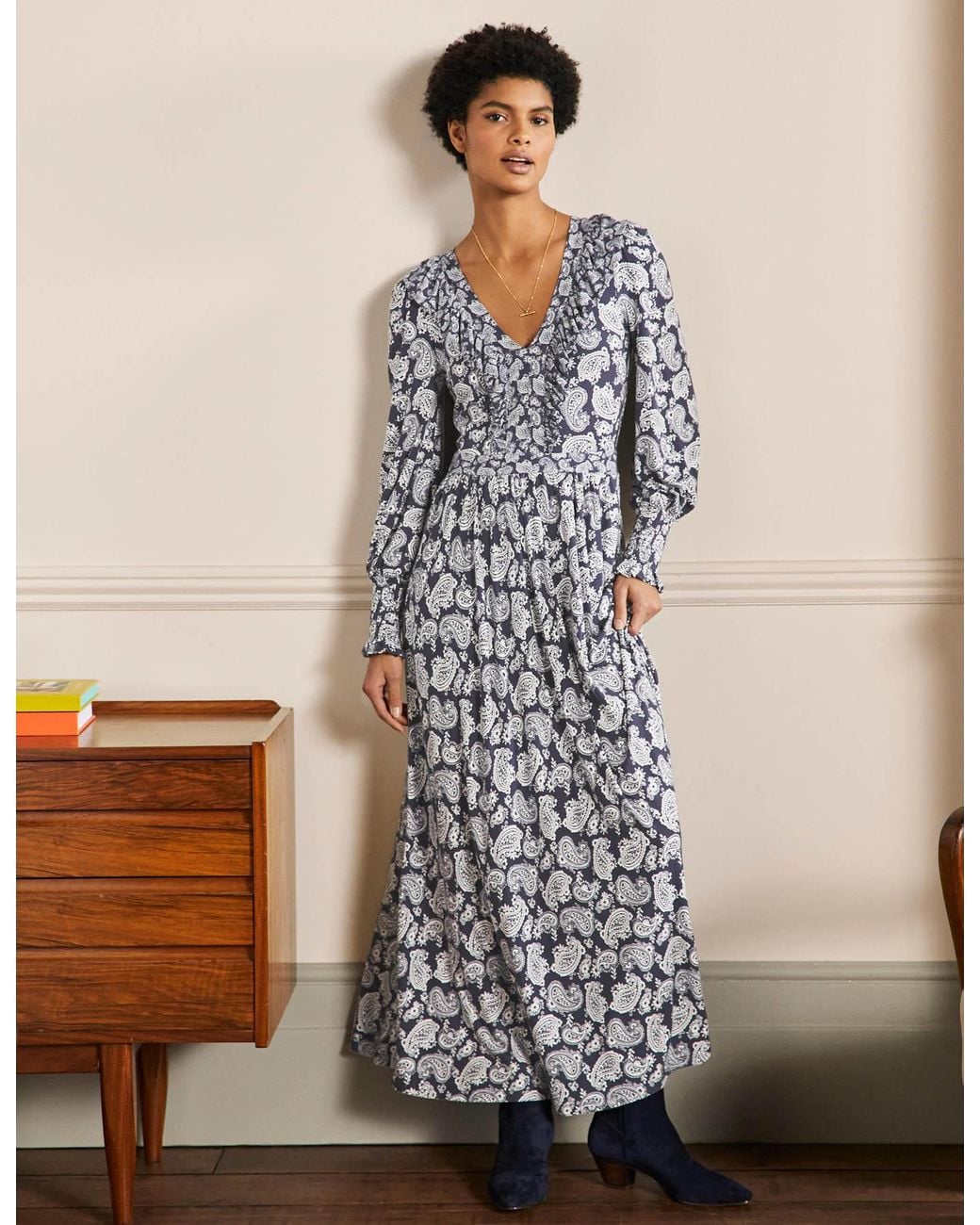Boden Ruffle Jersey Maxi Dress in Blue | Lyst UK