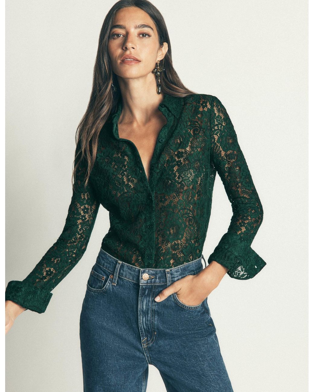 Boden Green Jersey Lace Shirt