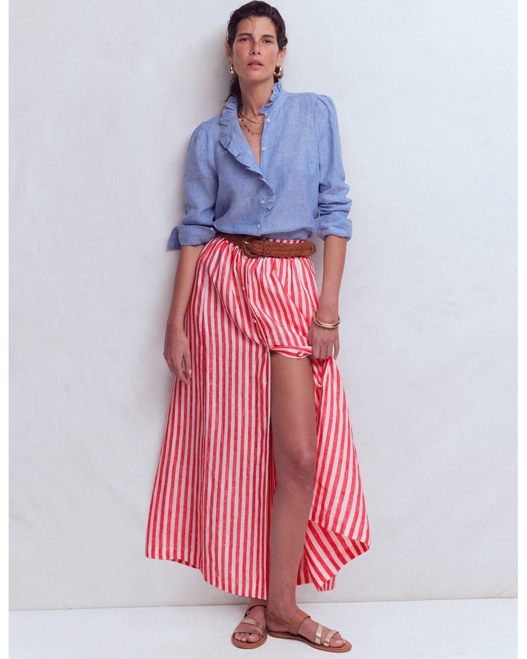 Boden Red Emma Linen Maxi Skirt