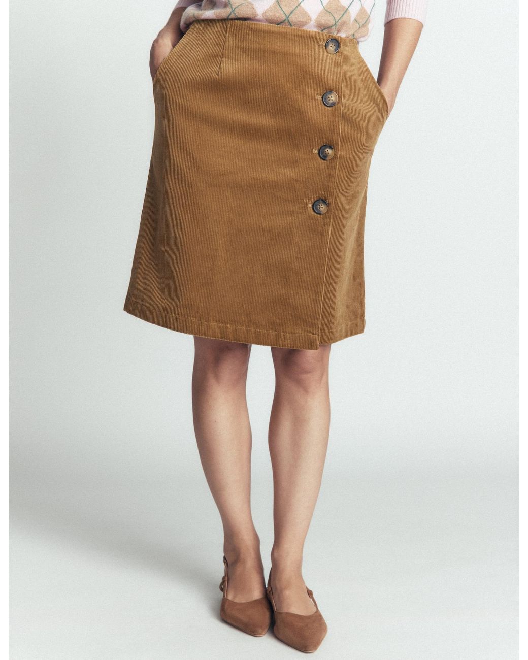 Boden Red Evelyn Button Cord Wrap Skirt