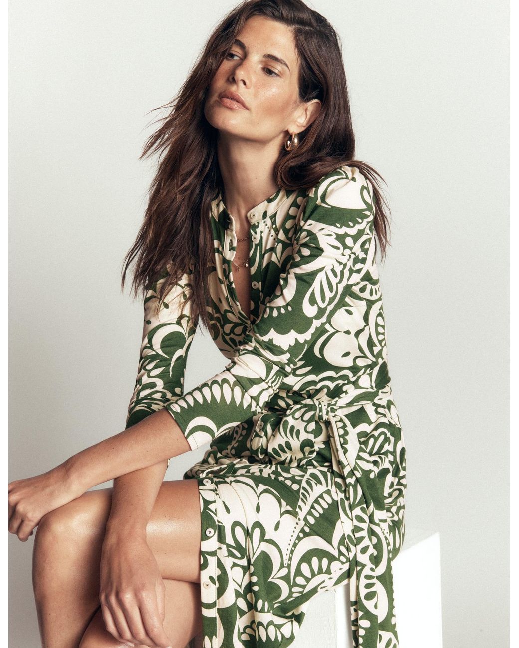 Boden Green Honor Column Jersey Midi Dress