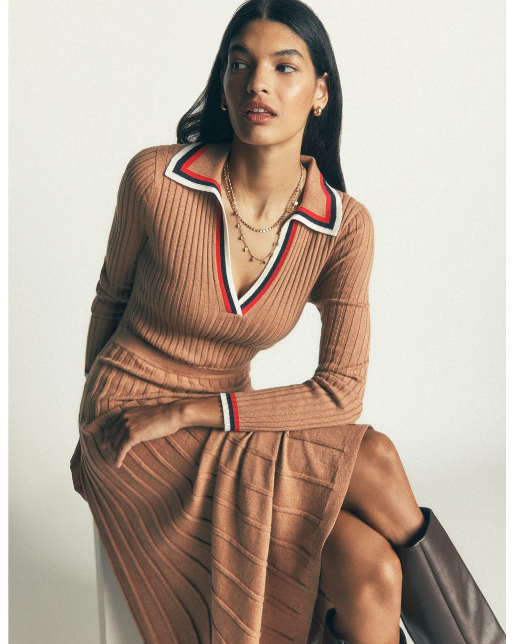 Boden Blue Ribbed Henley Knitted Dress