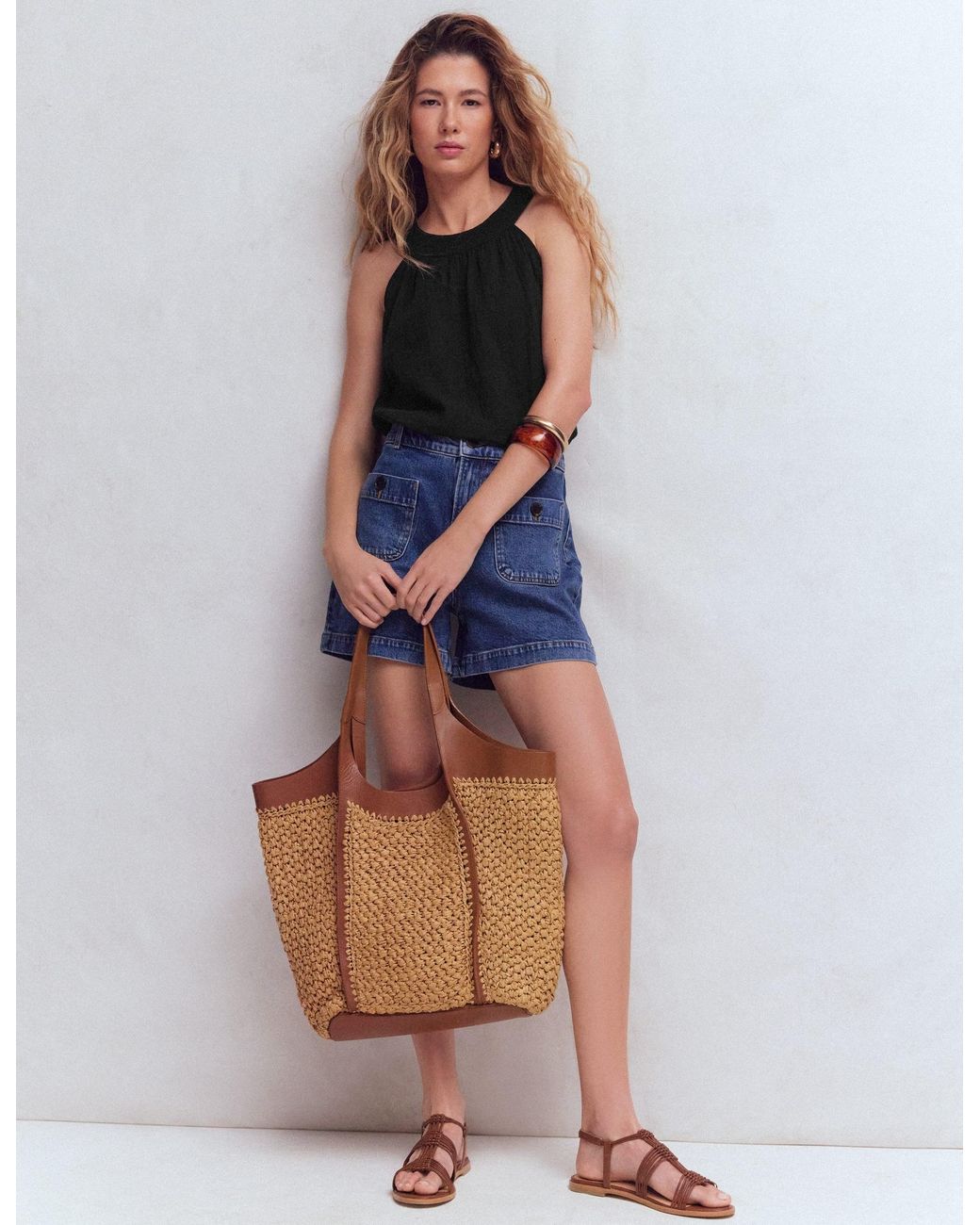 Boden Blue Ruffle Double Cloth Top