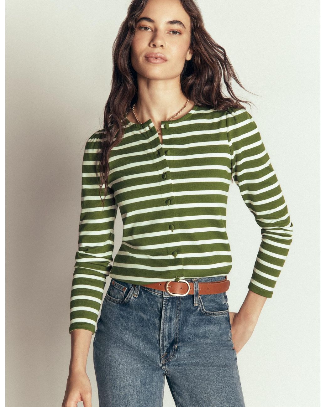 Boden Green Iris Puff Sleeve Mariner