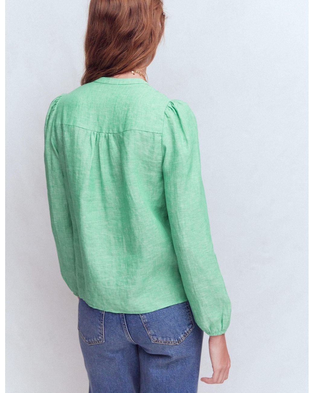 Boden Green Linen Trim Insert Top